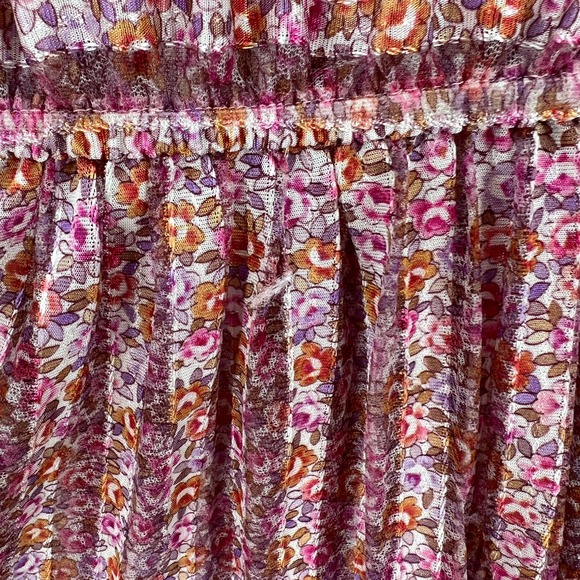 Vintage 80s Dress Womens Small Pink Sheer Striped 3/4 Sleeve Midi Tiny Floral - Picture 14 of 16